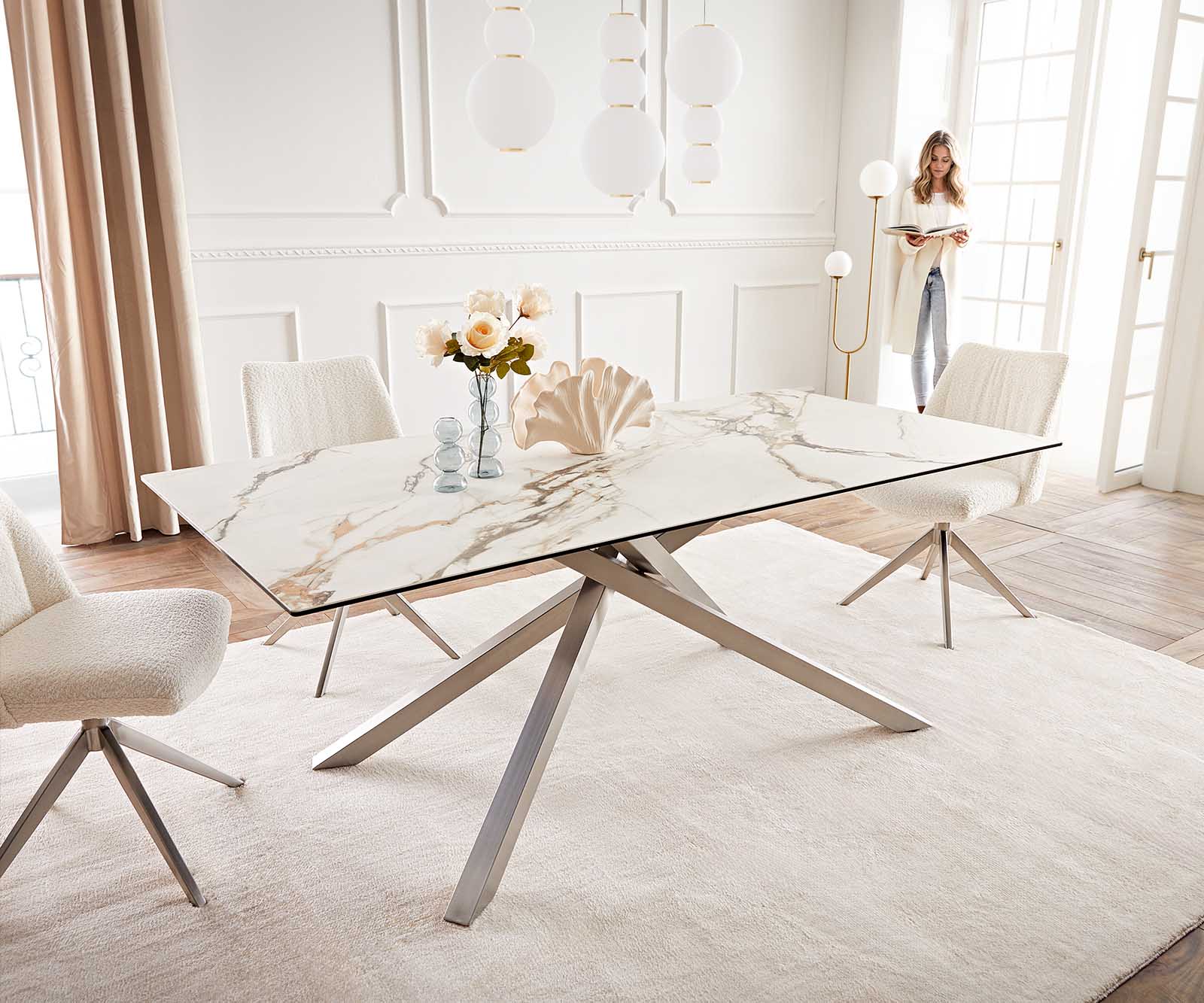 Esstisch Edge 200x100 Keramik Calacatta Luxe Weiß-Gold-Grau Kreuzgestell Rechteck Edelstahl 1 Esstisch Edge 200x100 Keramik Calacatta Luxe Weiß-Gold-Grau Kreuzgestell Rechteck Edelstahl 1