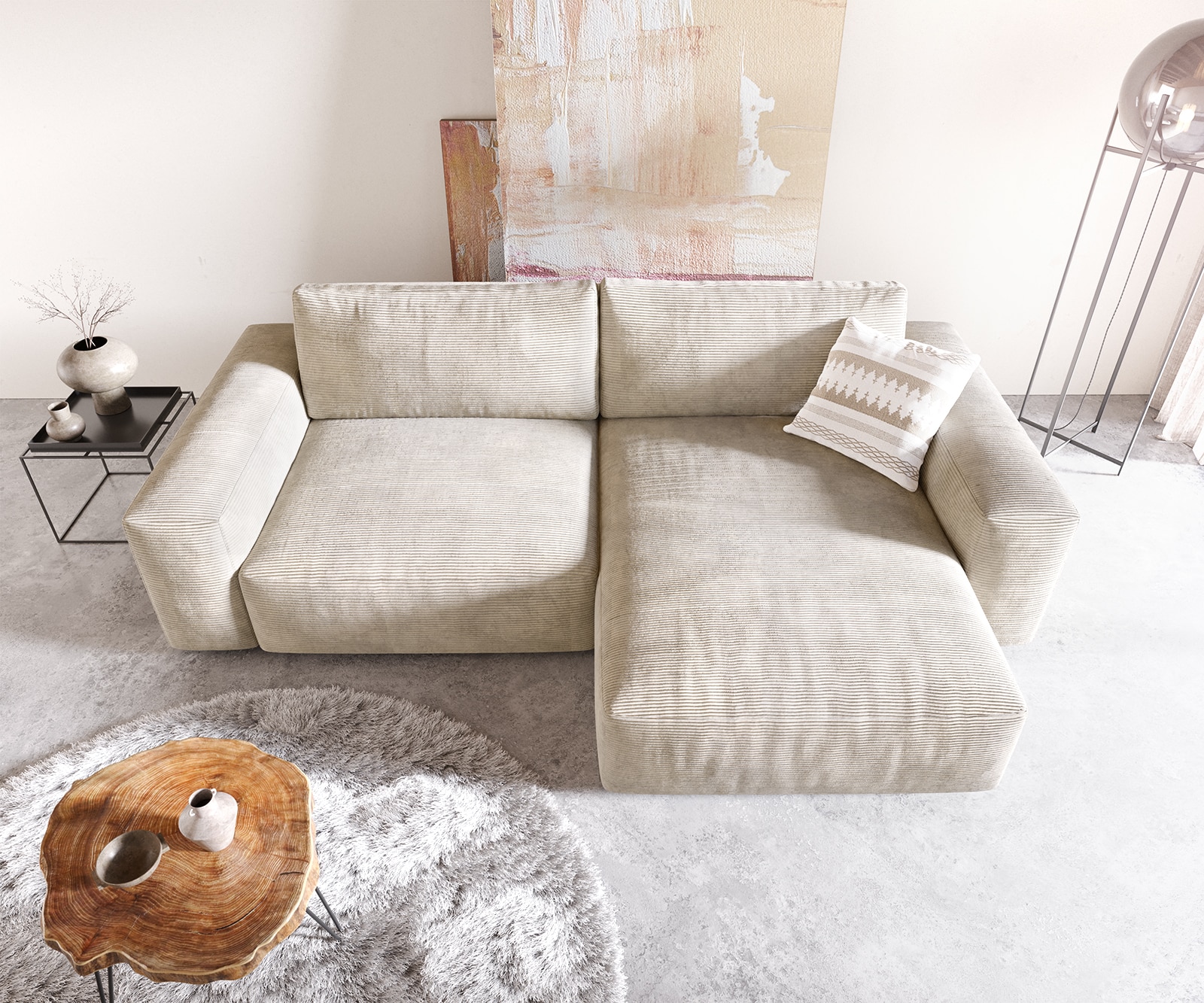 Ecksofa Lanzo XL 270x180 cm Cord Beige Recamiere variabel 3 Ecksofa Lanzo XL 270x180 cm Cord Beige Recamiere variabel 3