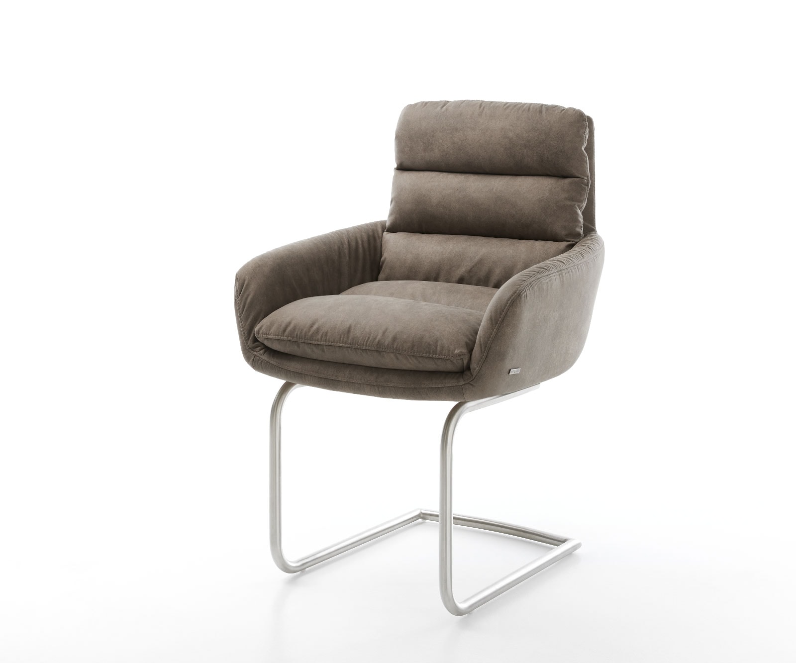 Schwingstuhl Abelia-Flex mit Armlehnen Taupe Vintage Freischwinger rund Edelstahl