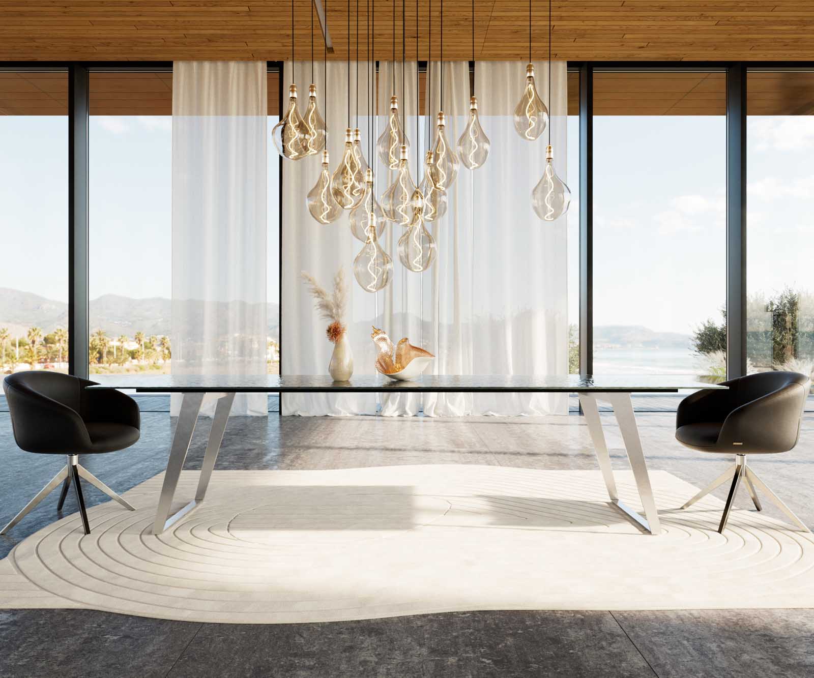 Esstisch Edge 300x100 Reliefglas Rauchschwarz 3D-Design Edelstahl Schräg 1 Esstisch Edge 300x100 Reliefglas Rauchschwarz 3D-Design Edelstahl Schräg 1