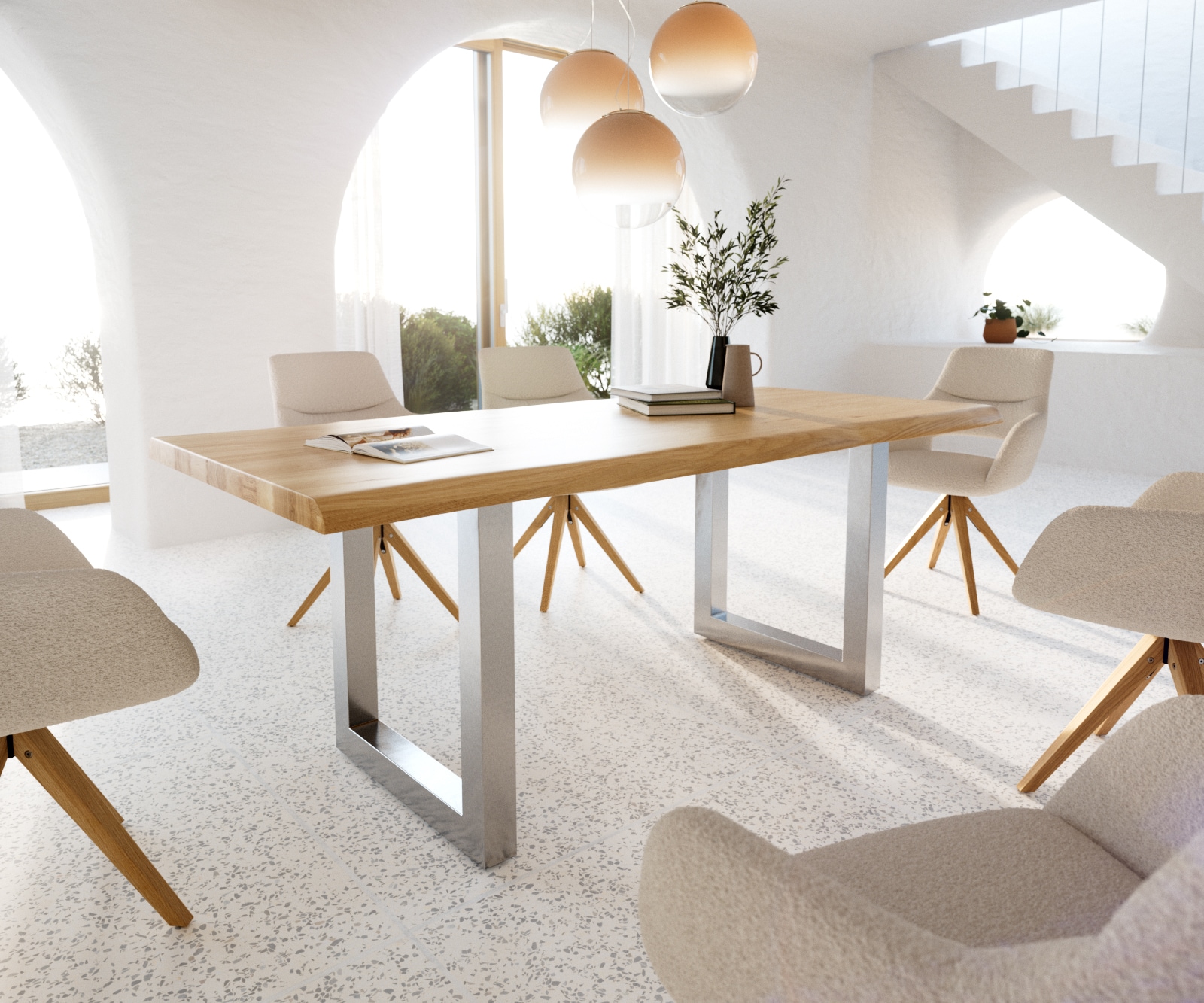 Esstisch Edge 200x100 Eiche Natur Edelstahl Breit Live-Edge Esstisch Edge 200x100 Eiche Natur Edelstahl Breit Live-Edge