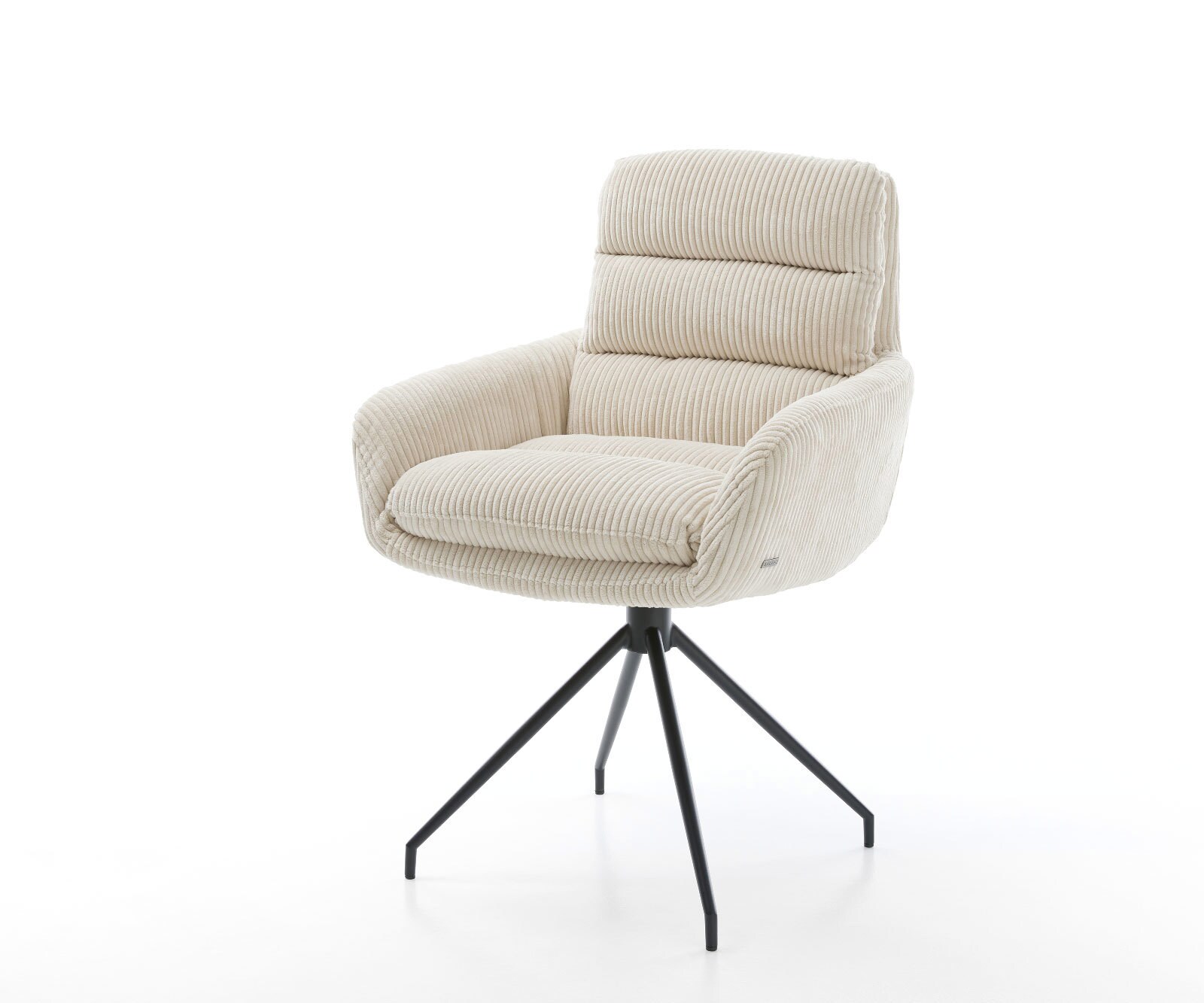 Chaise-de-salle-à-manger Abelia-Flex avec accoudoirs côtelé beige vintage pied croisé conique noir 1