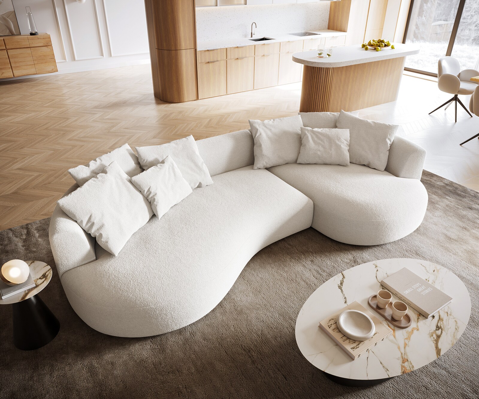 Canapé-Canapé Edina 330x170 cm Bouclé Soft Beige 3