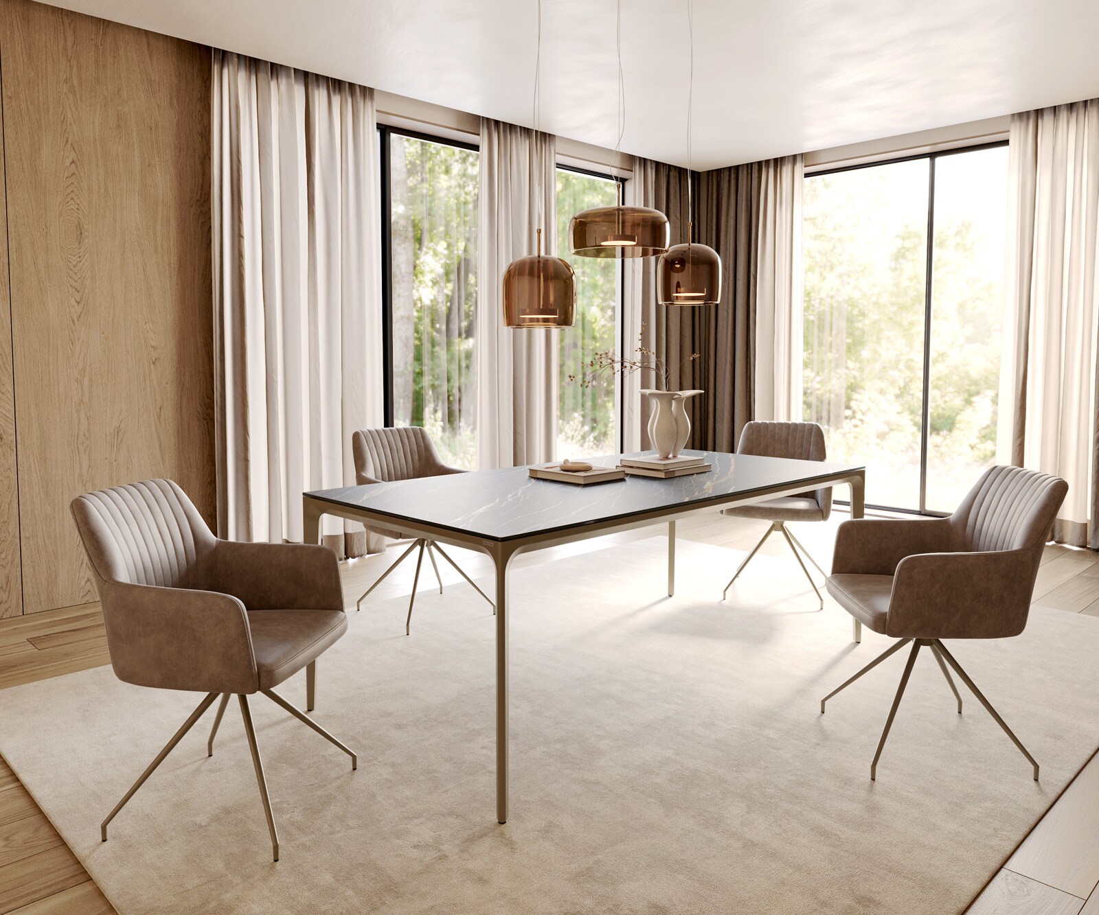 Esstisch Escina 200x100 cm Keramik Laminam®Noir Desir Braun Gestell Aluminium 6