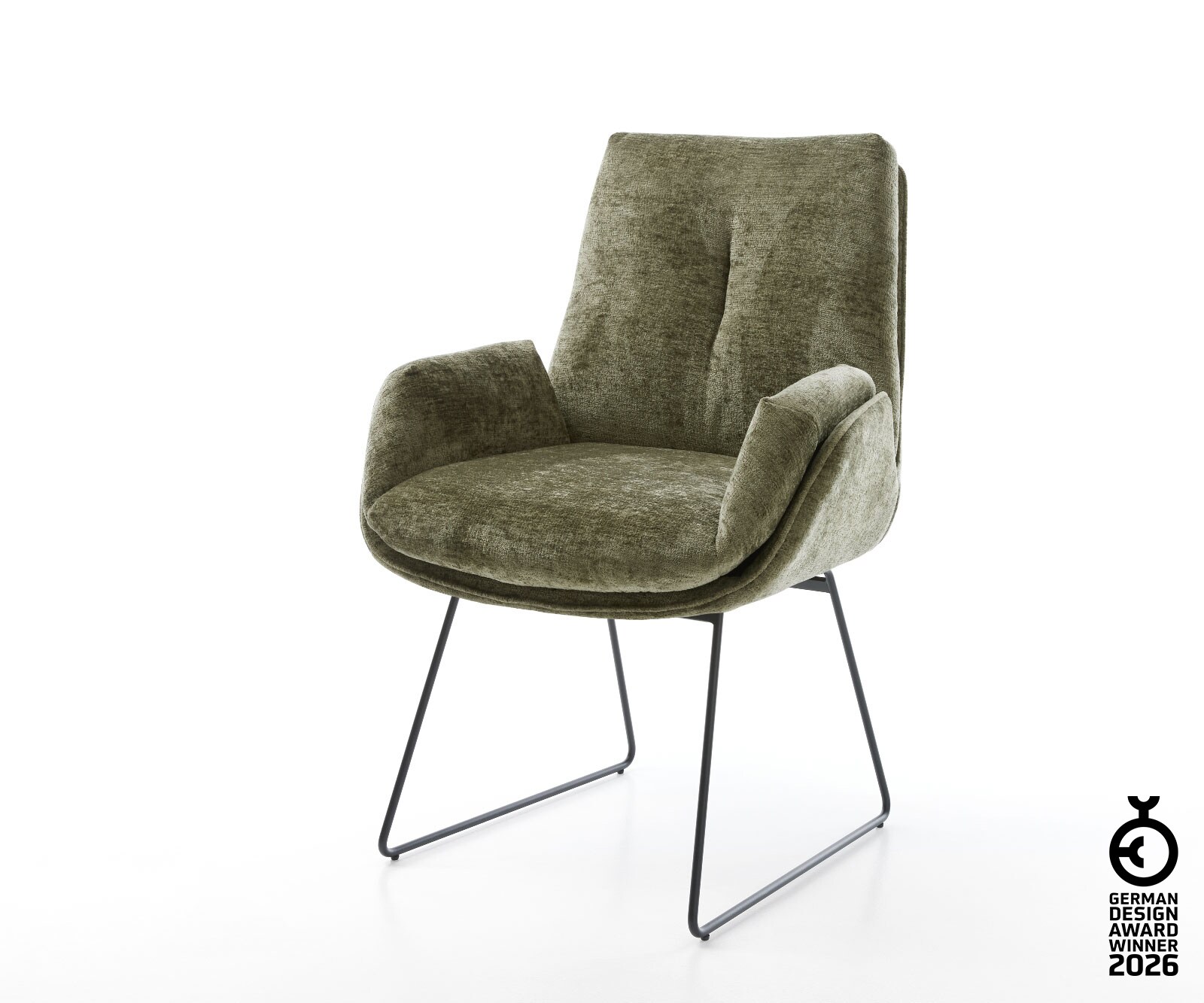 Esszimmerstuhl Clea-Flex Chenille Olive Kufengestell Schwarz