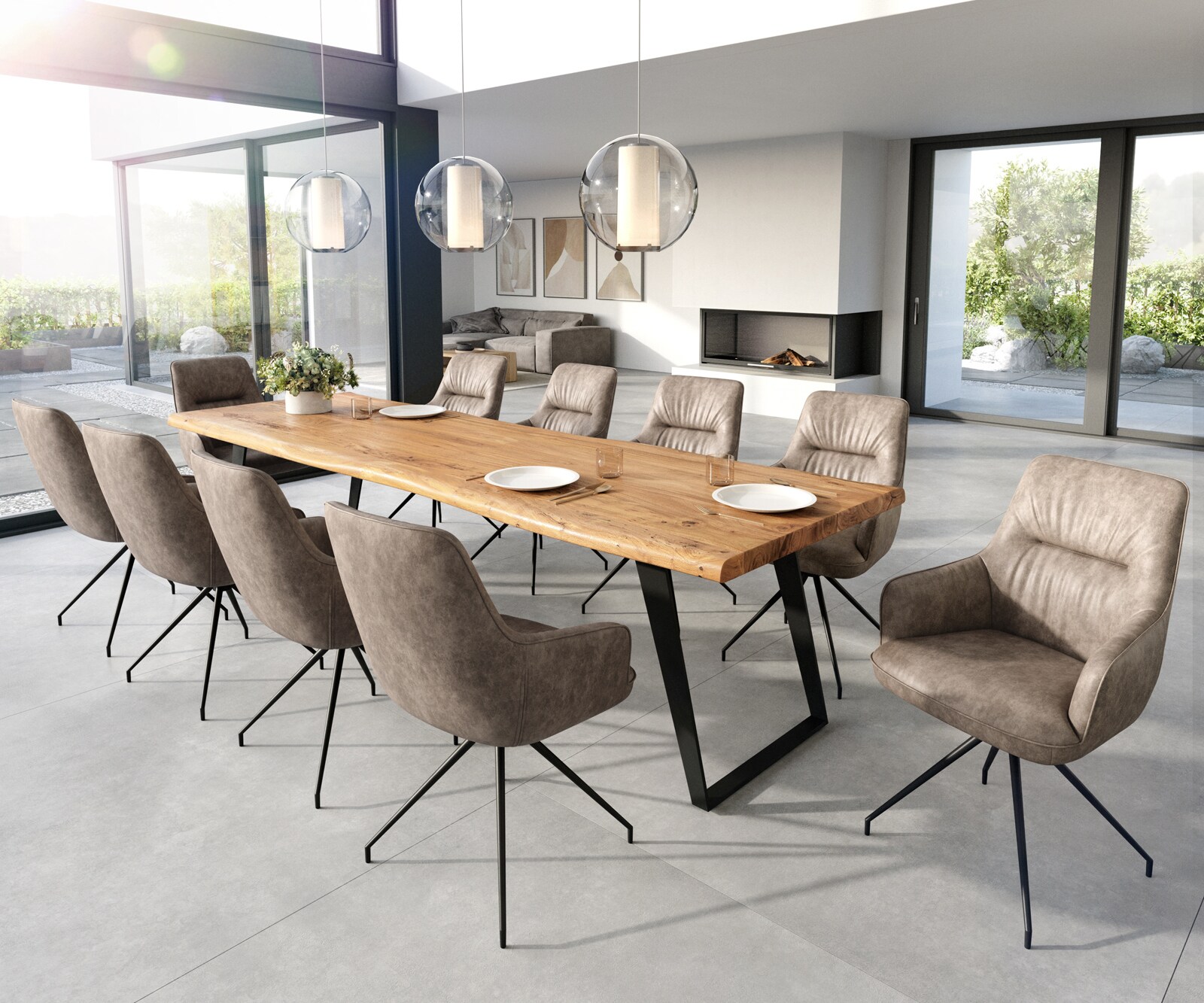 Esszimmerstuhl Zelia-Flex mit Armlehnen Mikrofaser Taupe Vintage Kreuzgestell konisch Schwarz Taschenfederkern 3 Esszimmerstuhl Zelia-Flex mit Armlehnen Mikrofaser Taupe Vintage Kreuzgestell konisch Schwarz Taschenfederkern 3