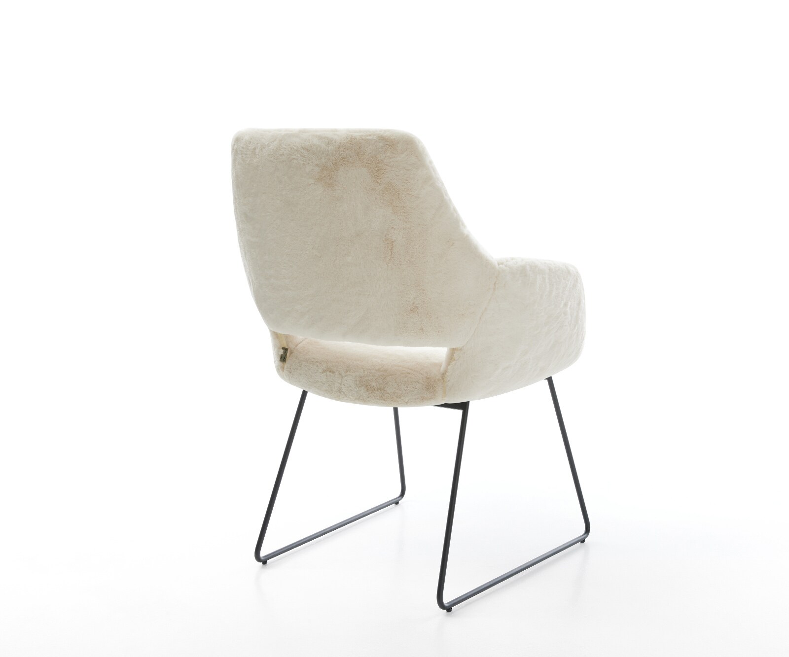 Chaise-de-salle-à-manger Yago-Flex avec accoudoirs peluche crème-blanc pied trapèze noir resorts ensachés 4