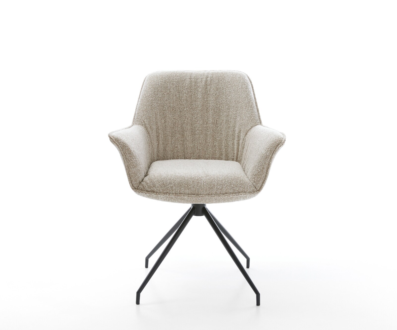 Chaise-de-salle-à-manger Keila-Flex avec accoudoirs tissu tissé doux beige pied croisé conique noir 2