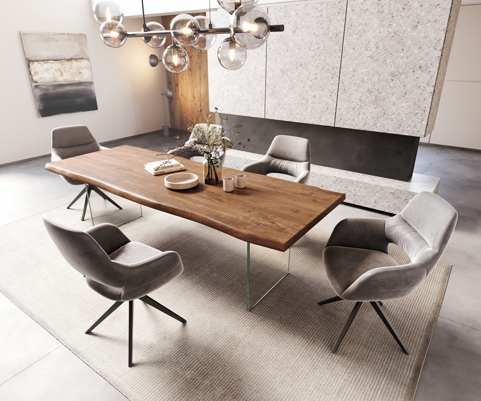 Esstisch Edge 260x100 XL Akazie Braun Glas Live-Edge 6