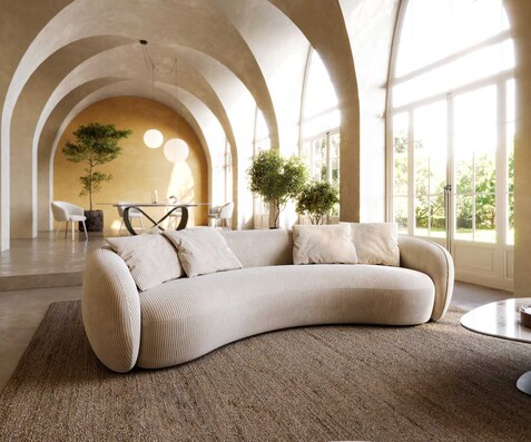 Canapé-3-places Larna 260x120 cm Velours côtelé Beige