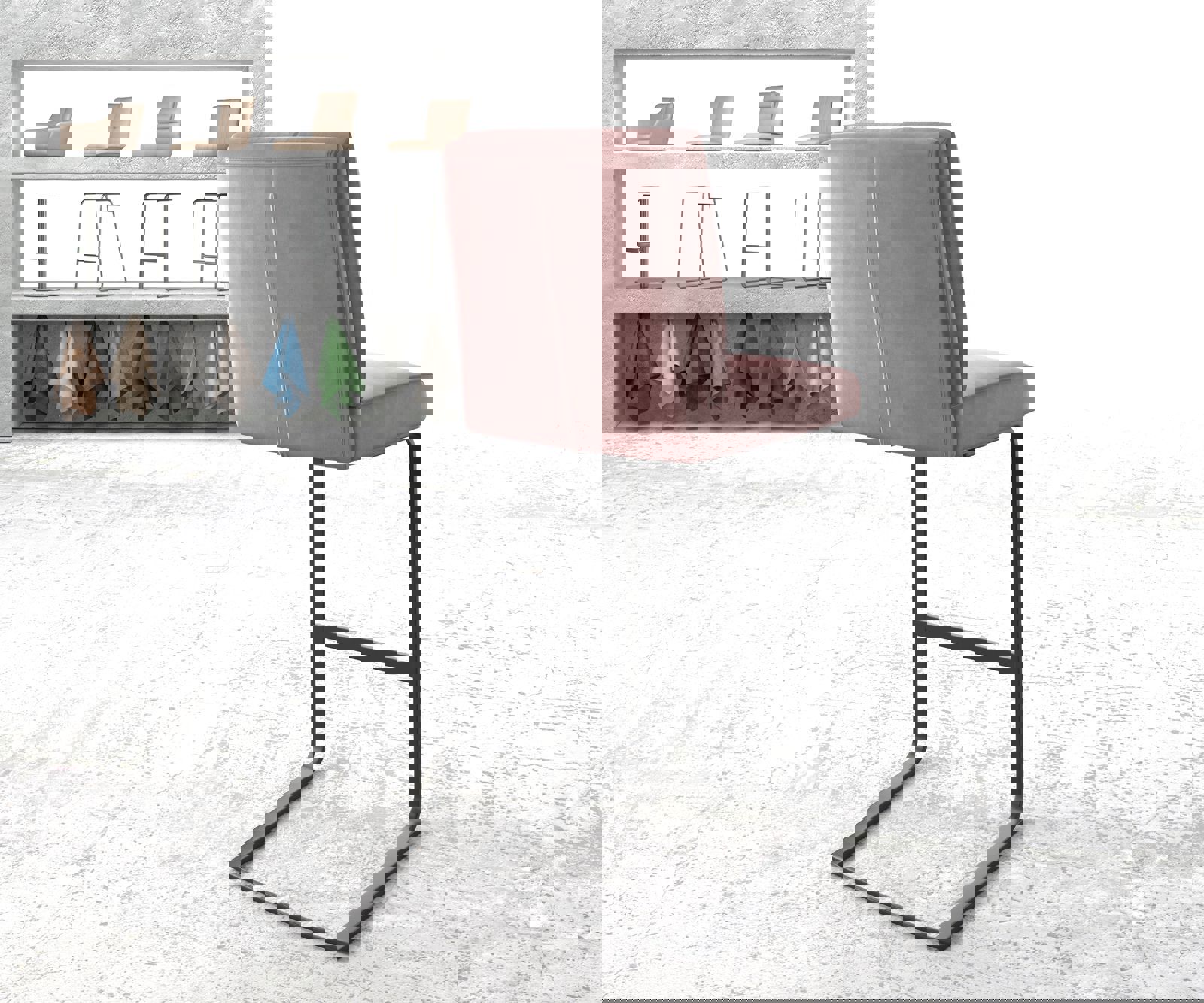 Barstuhl Pela-Flex Samt Rosé Freischwinger flach Metall 2 Barstuhl Pela-Flex Samt Rosé Freischwinger flach Metall 2