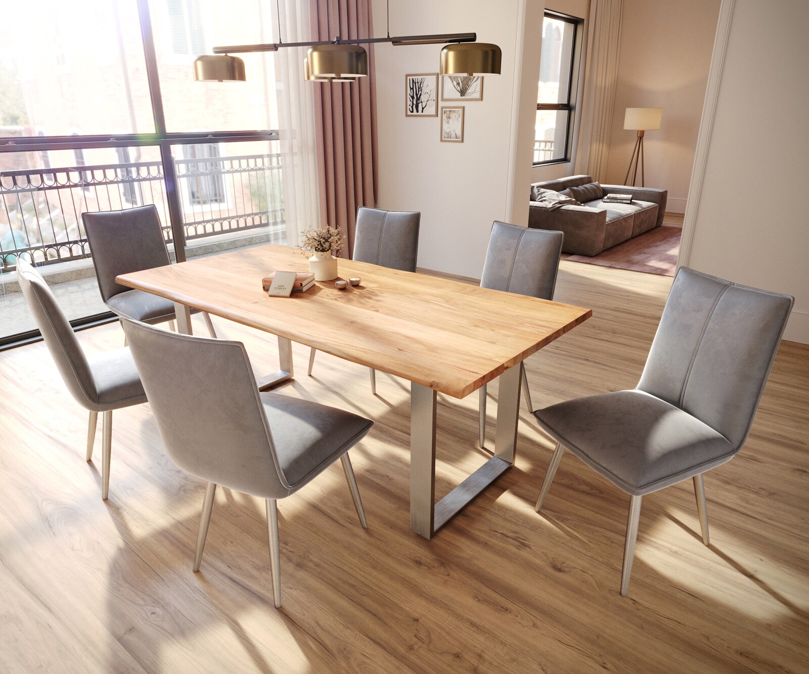 Esszimmerstuhl Lelio-Flex Samt Grau 4-Fuß konisch Edelstahl Taschenfederkern 3 Esszimmerstuhl Lelio-Flex Samt Grau 4-Fuß konisch Edelstahl Taschenfederkern 3