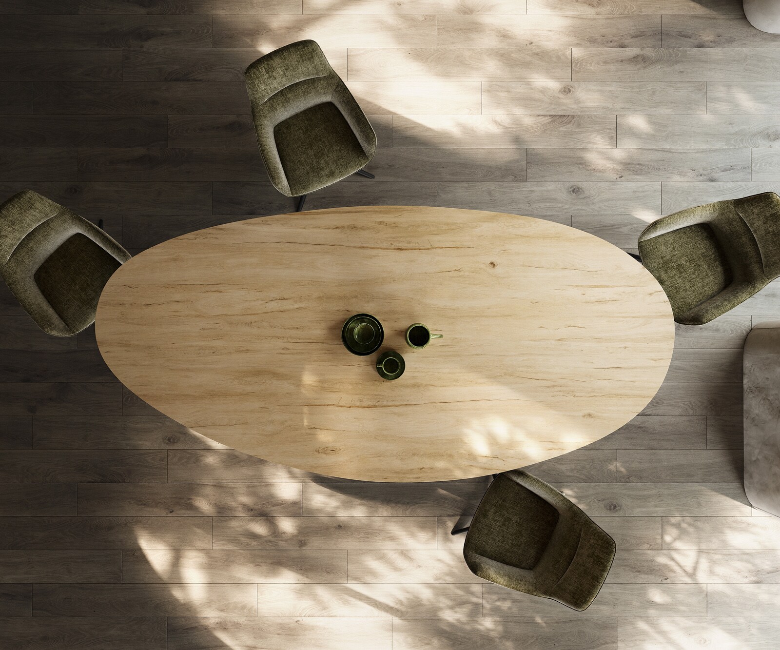 Esstisch Edge Oval 280x130 Keramik Laminam® Sabbia Eichefarbig Zenthara kantig Metall Schwarz 6