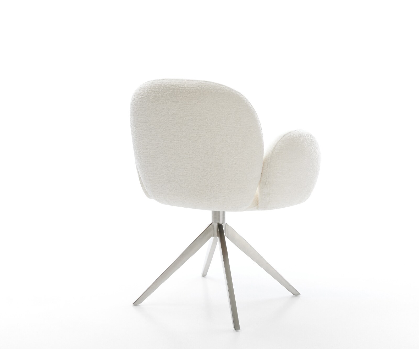 Chaise-pivotante Nube-Flex avec accoudoirs bouclé doux beige pied croisé large acier inoxydable pivotement sur 360° fonction bascule resorts ensachés 4