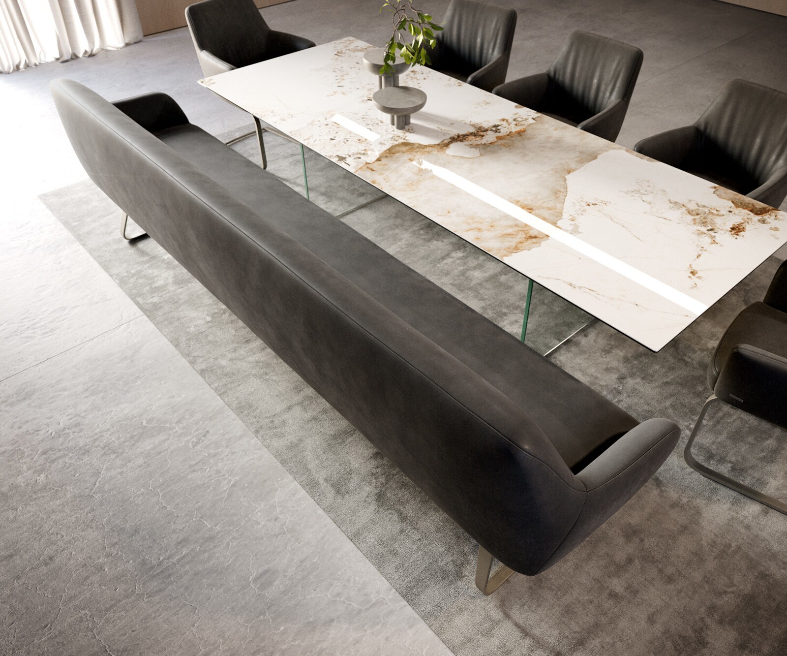 Banc-de-salle-à-manger Taya-Flex 300 cm microfibre antracite vintage châssis à patins plat titane ressort ensaché 4