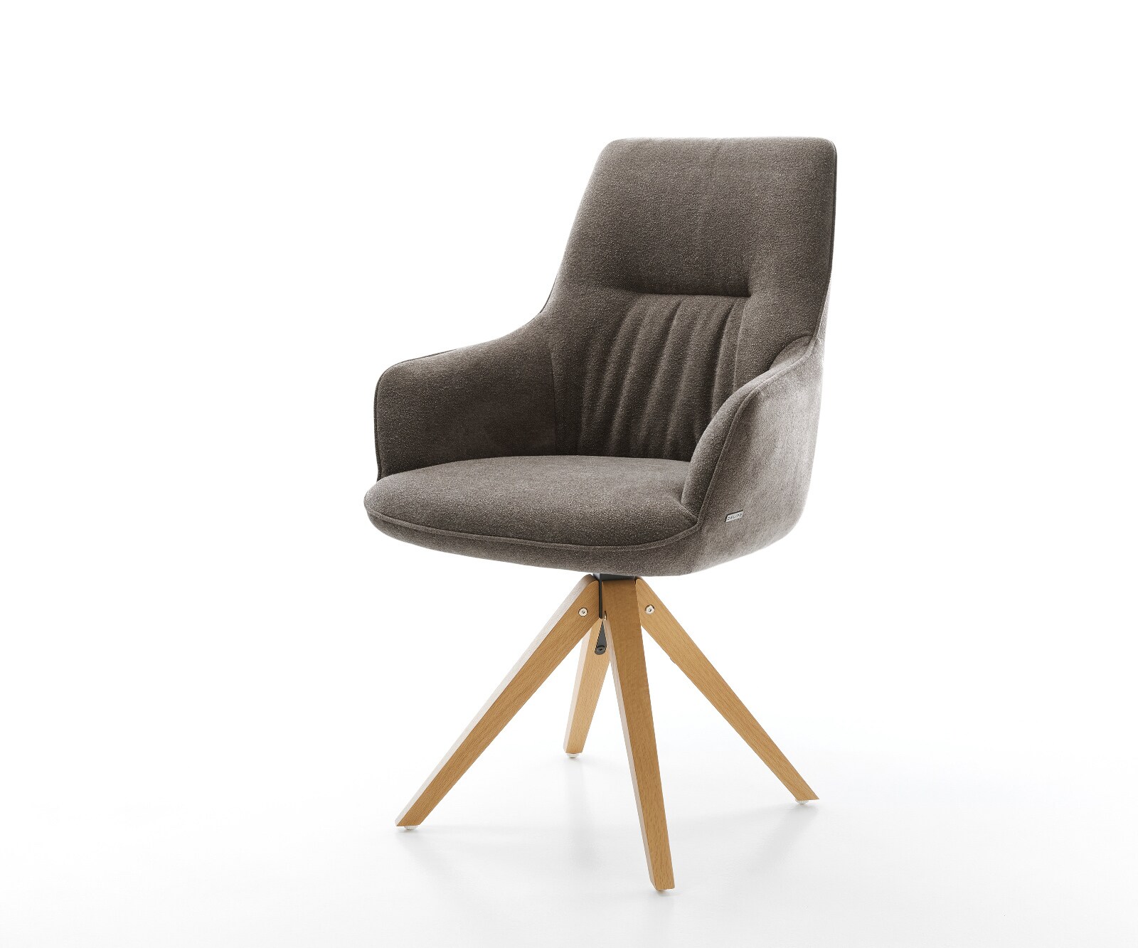 Drehstuhl Zelia-Flex mit Armlehnen Strukturstoff Soft Taupe Holzgestell kantig Natur 360° drehbar Taschenfederkern 1