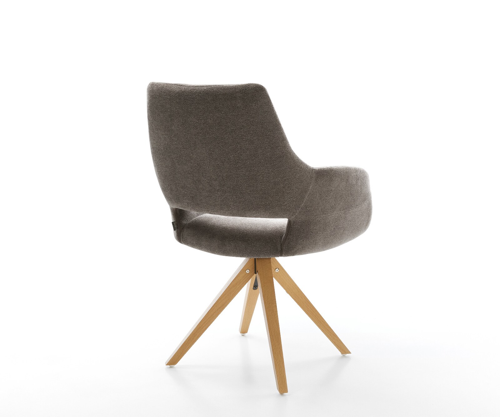 Chaise-pivotante Yago-Flex avec accoudoirs tissu structuré doux taupe pied en bois angulaire naturel pivotement sur 180° ressorts ensachés 4