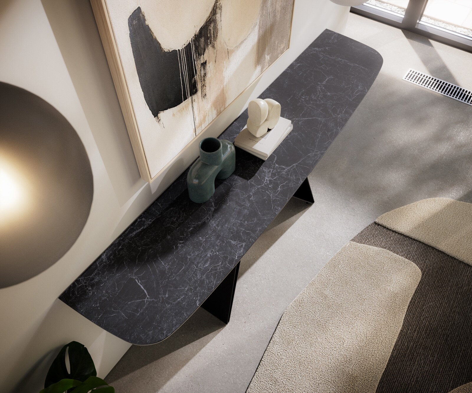 Console Edge forme bateau 180x40 cm Céramique Laminam® Nero Greco Anthrazit Velio Métal Noir 6