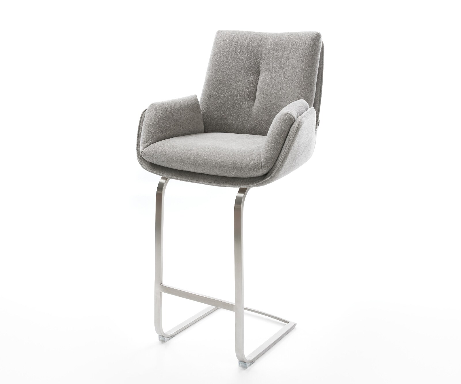 Barstuhl Clea-Flex Strukturstoff Soft Grau Freischwinger Flach Edelstahl