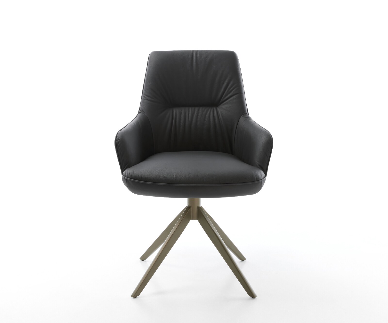 Chaise-pivotante Zelia-Flex avec accoudoirs cuir de vache noir pied croisé large aspect titane pivotement sur 360° fonction bascule ressorts ensachés 1