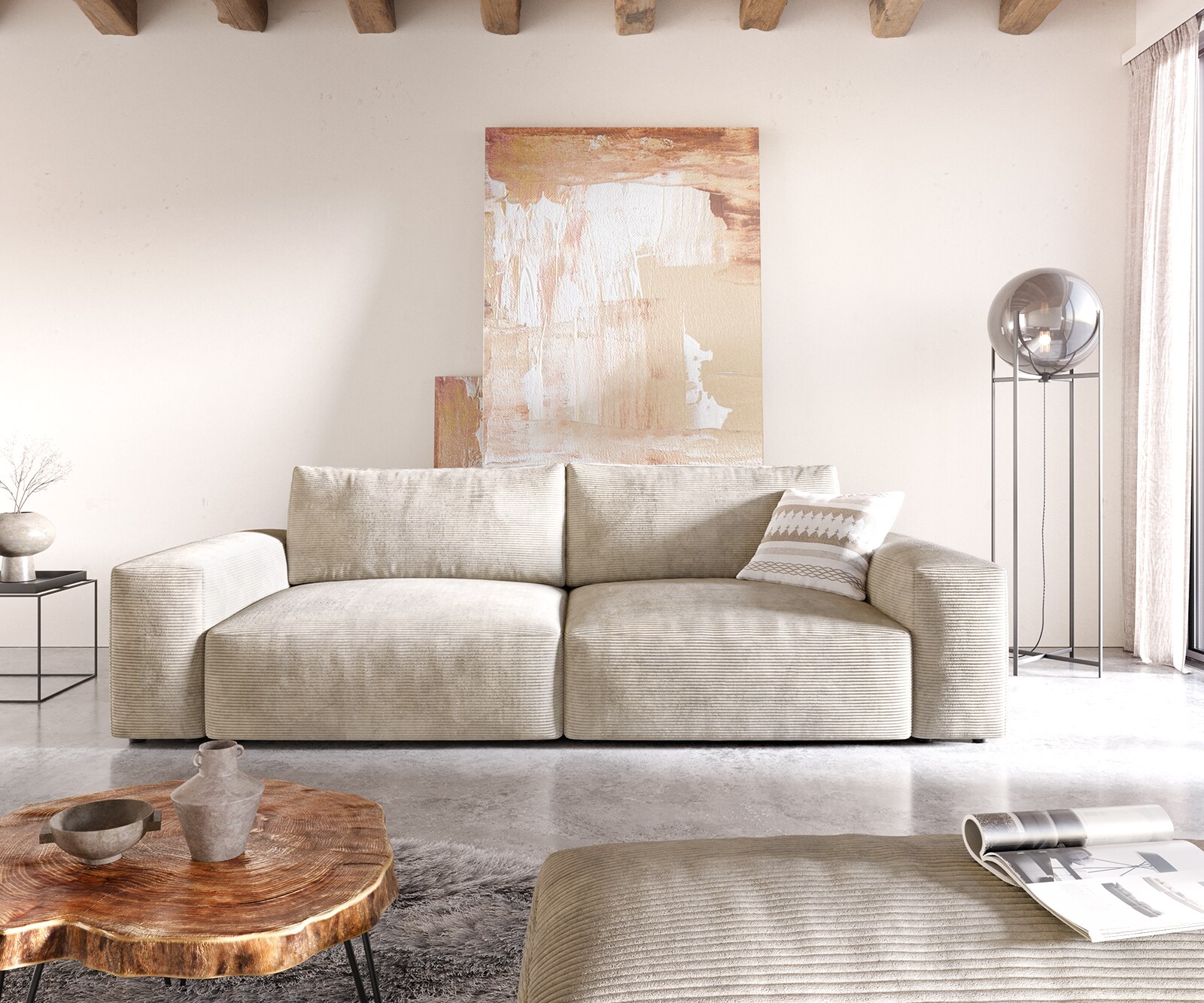 Grand Canapé Lanzo XL 270x130 cm Cordge avec Tabouret 1