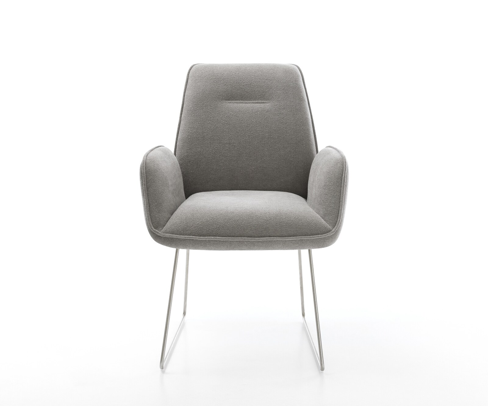 Chaise-de-salle-à-manger Zoa-Flex tissu structuré doux gris pied trapèze acier inoxydable resorts ensachés 1