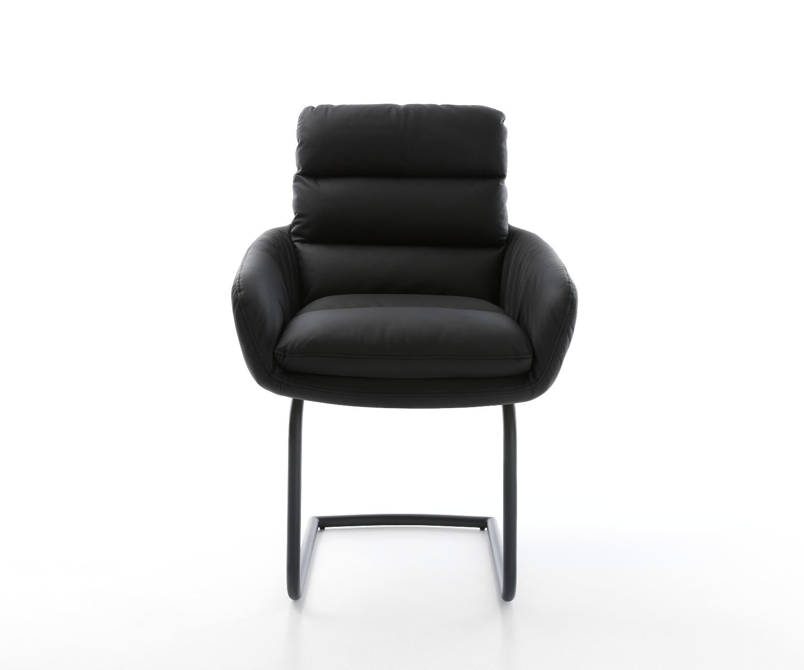 Cantilever Abelia-Flex avec accoudoirs cuir de vache noir pied cantilever rond noir 1
