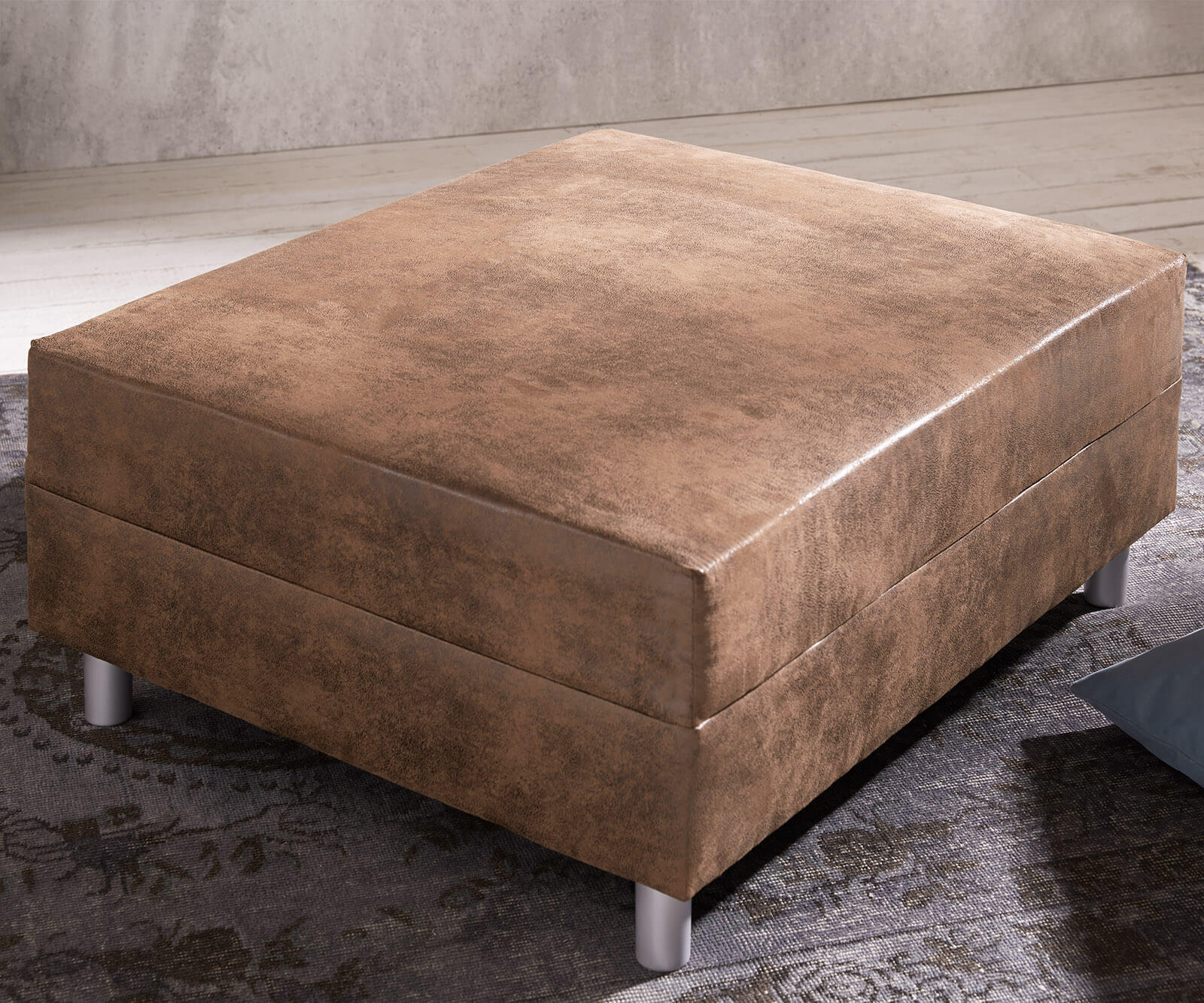Tabouret Clovis L98 x P83 module marron aspect antique 1