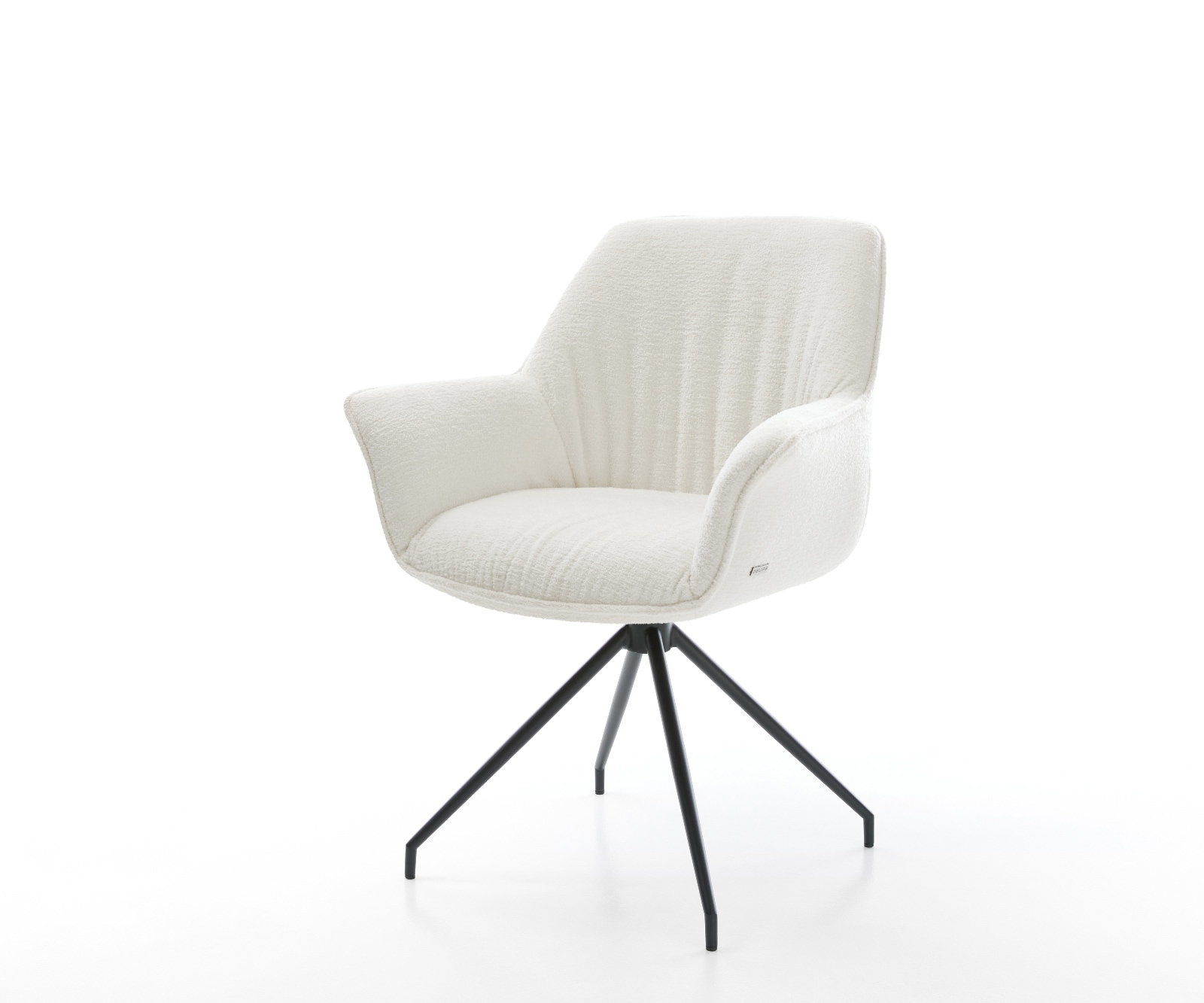 Esszimmerstuhl Keila-Flex mit Armlehnen Bouclé Soft Beige Kreuzgestell konisch Schwarz 1