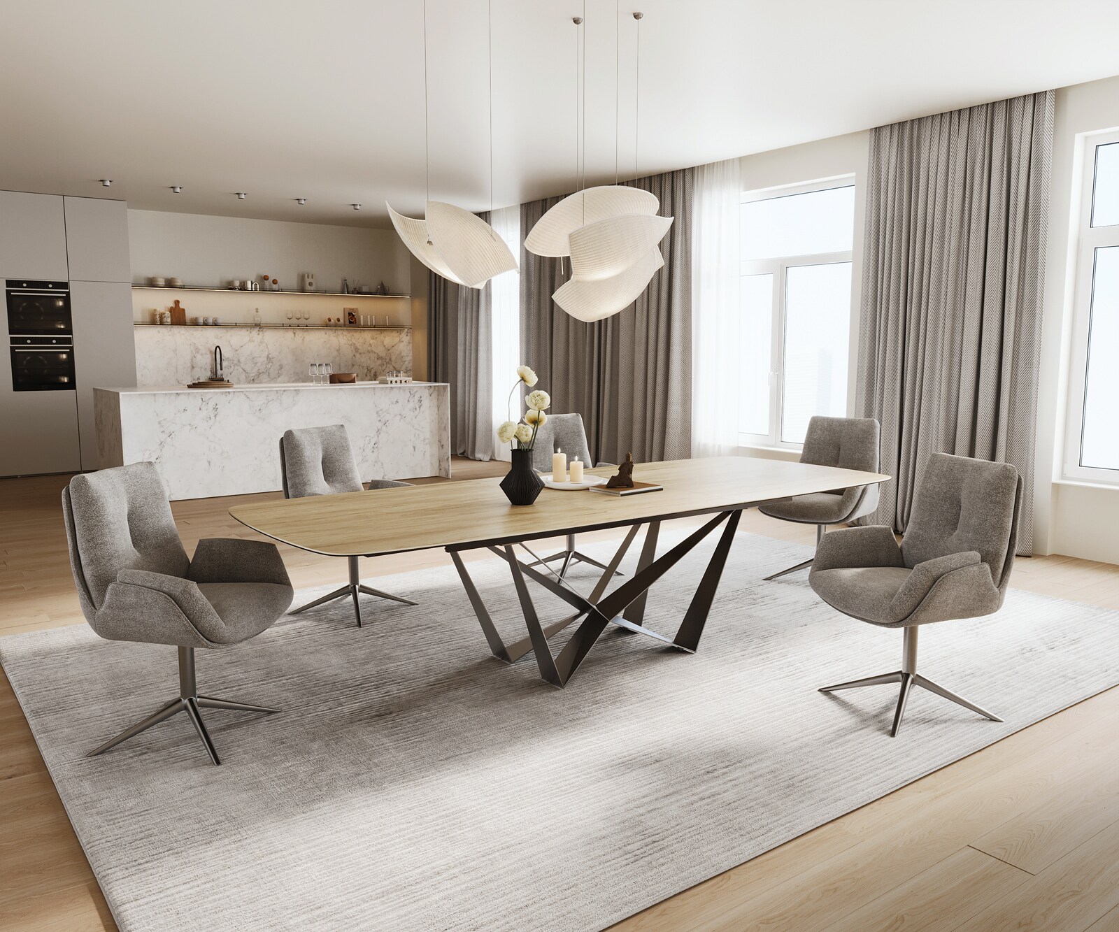 Esstisch Edge Boot 240-300x120 cm Keramik Laminam® Sabbia Eichefarbig Spider Flachstahl Edelstahl ausziehbar 6