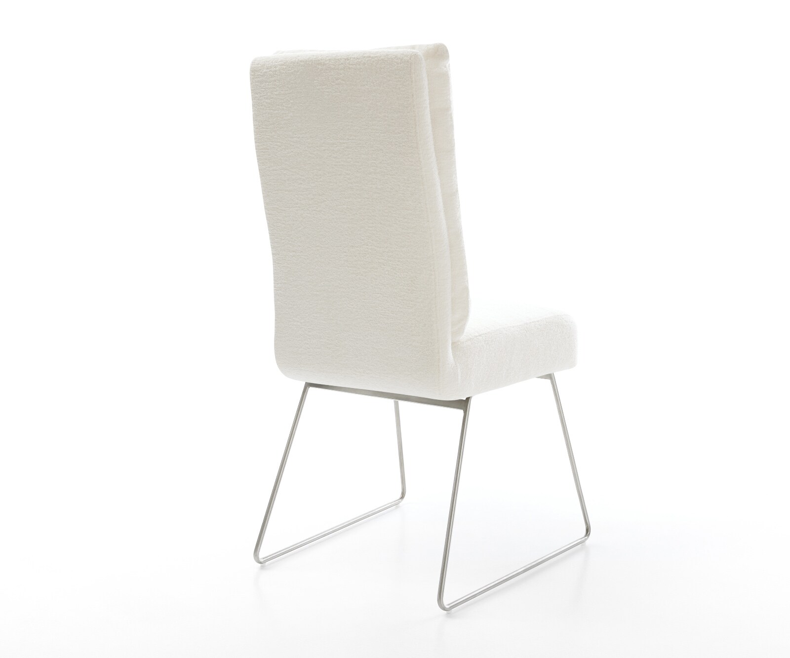 Esszimmerstuhl Pela-Flex Bouclé Soft Beige Kufengestell Edelstahl Taschenfederkern 4