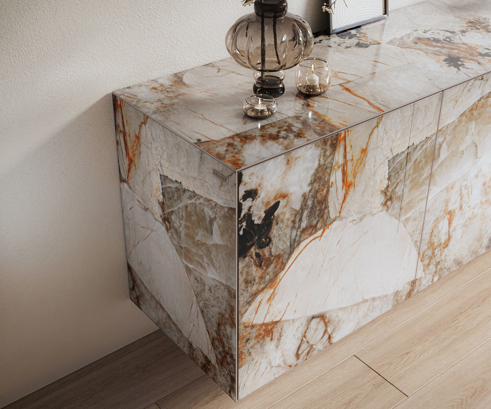 Buffet Cuor 180 cm Céramique Patagonia raffinée 2 Portes 3 Tiroirs Flottant 6