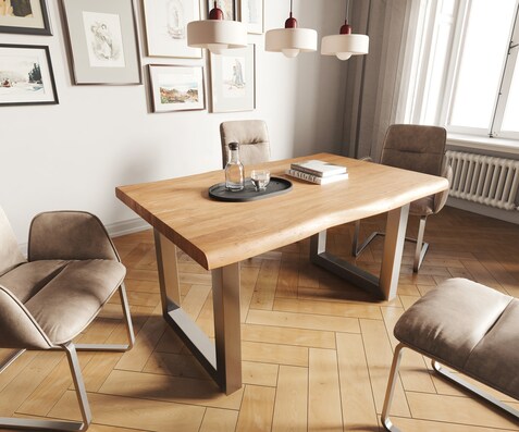 Table-à-manger Edge 140x90 XL acacia nature acier inoxydable large Live-Edge
