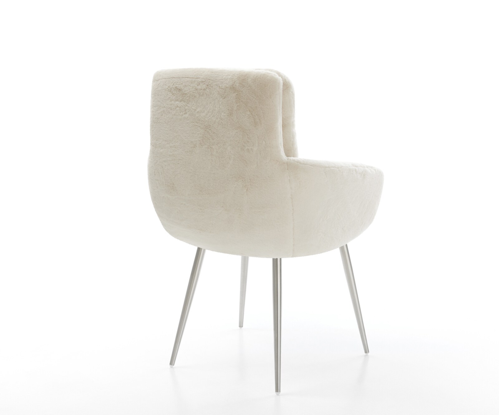 Chaise-de-salle-à-manger Abelia-Flex avec accoudoirs peluche crème-blanc 4 pieds coniques acier inoxydable 4