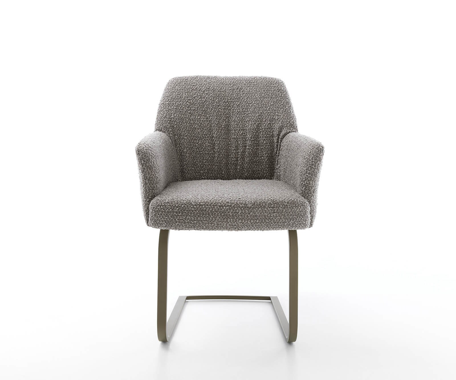 Cantilever Xana-Flex avec accoudoirs bouclé gris argenté pied cantilever plat aspect titane ressorts ensachés 1