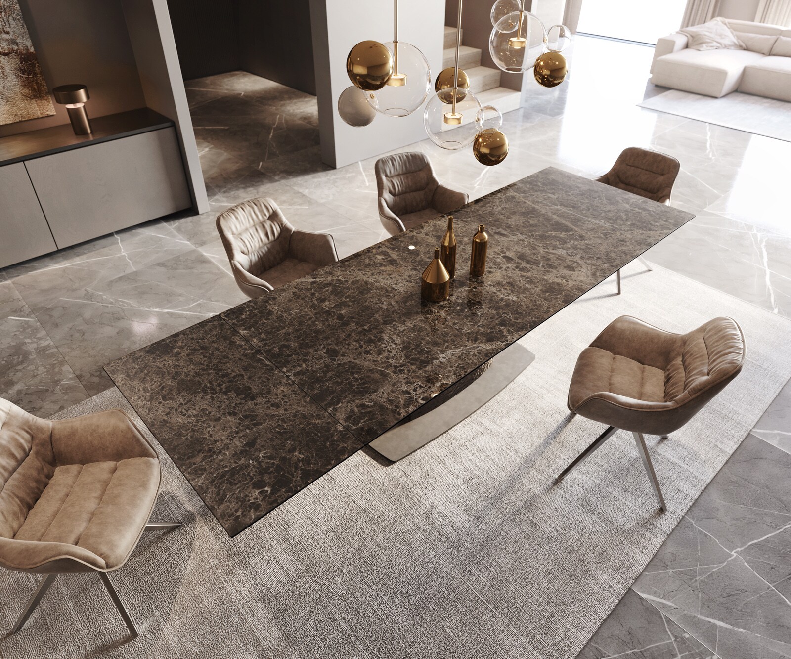 Esstisch Edge 200-300x100 Keramik Emperador Extra Lucidato Dunkelbraun Wave Edelstahl ausziehbar 4