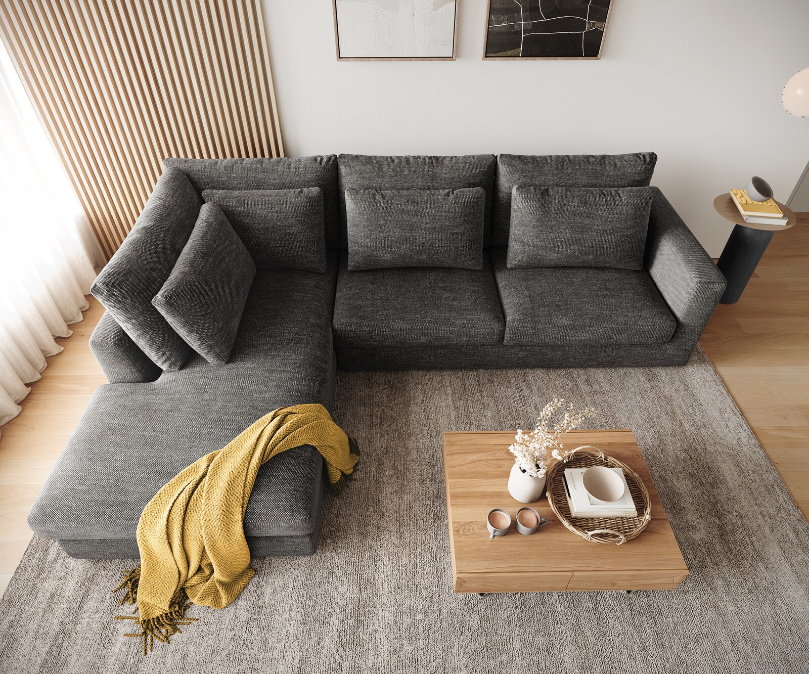 Canapé d'angle Isla 330x225 cm Chenille Anthracite méridiènne  gauche 4