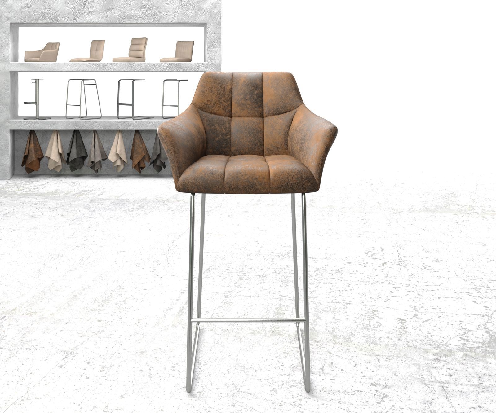 Barstuhl Yulo-Flex Vintage Braun Kufengestell Edelstahl 2 Barstuhl Yulo-Flex Vintage Braun Kufengestell Edelstahl 2