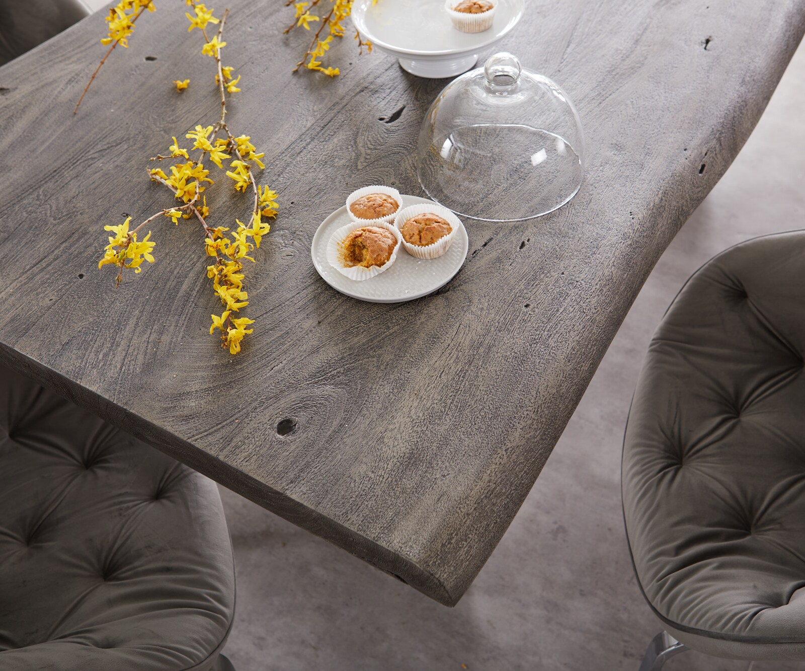 Esstisch Edge 220x100cm XL Akazie Platin Edelstahl breit Live-Edge 7