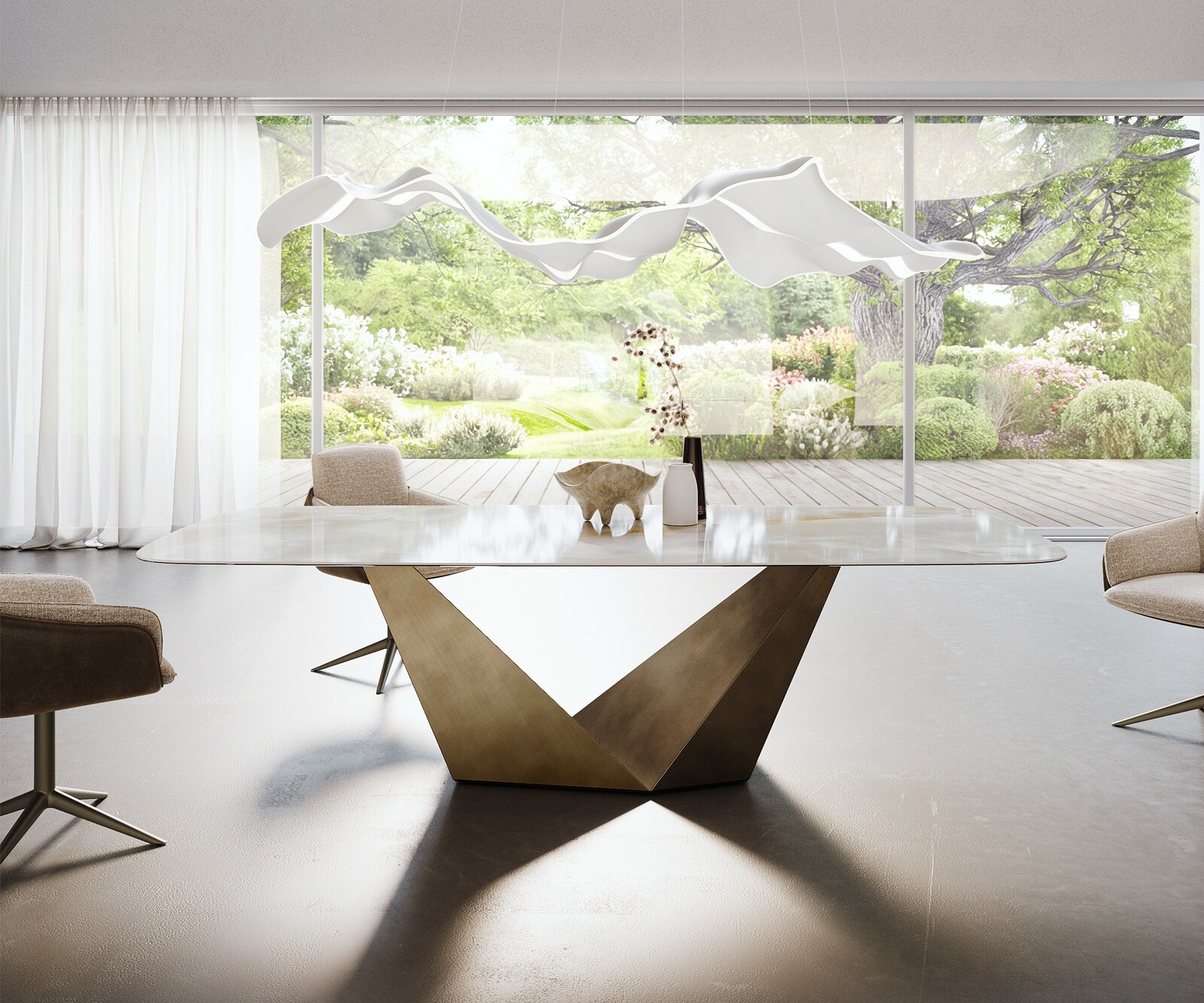 Esstisch Edge Boot 270x120 cm Keramik Iris FMG Onice Grigio Prisma Metallic Gold 1