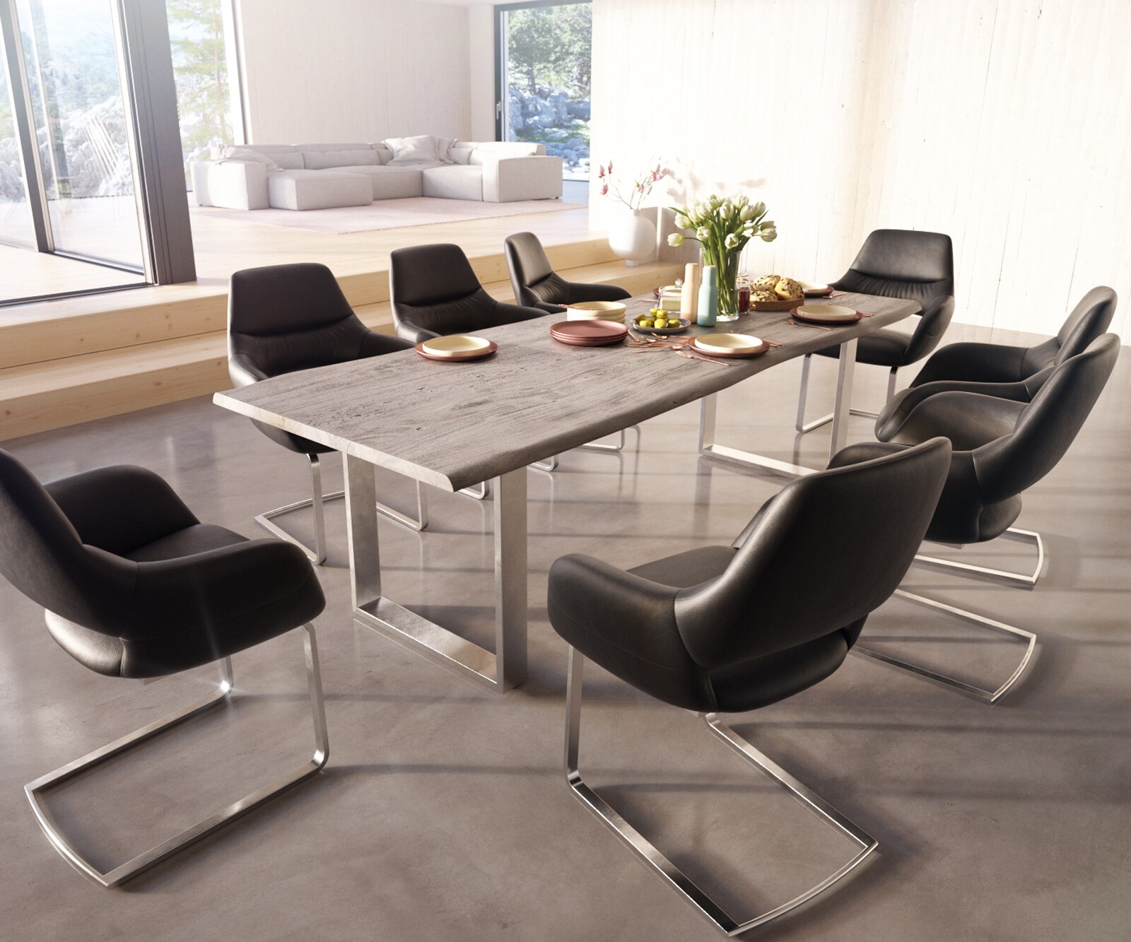 Freischwinger Yago-Flex mit Armlehnen Echt-Leder Schwarz Freischwinger flach Edelstahl Taschenfederkern 3 Freischwinger Yago-Flex mit Armlehnen Echt-Leder Schwarz Freischwinger flach Edelstahl Taschenfederkern 3