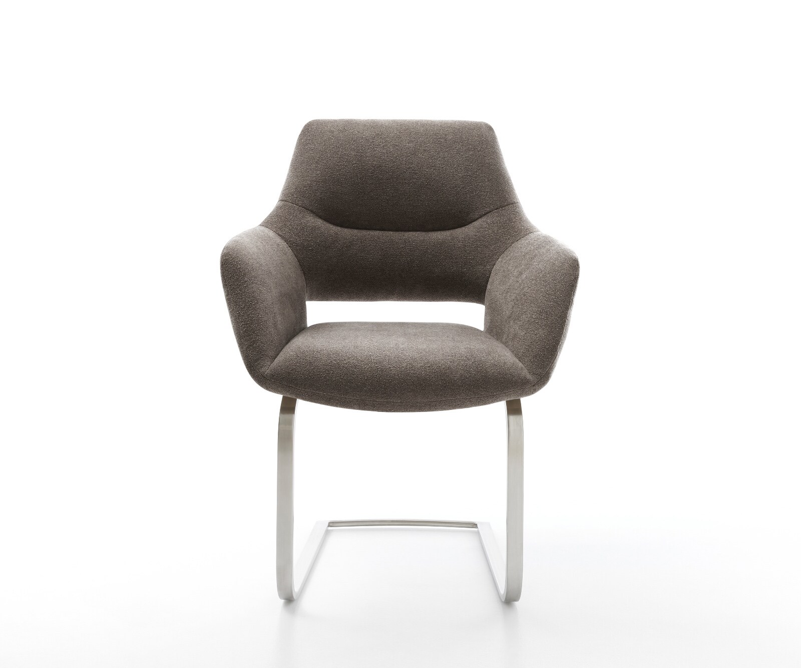 Cantilever Yago-Flex avec accoudoirs tissu structuré doux taupe pied cantilever plat acier inoxydable ressorts ensachés 1