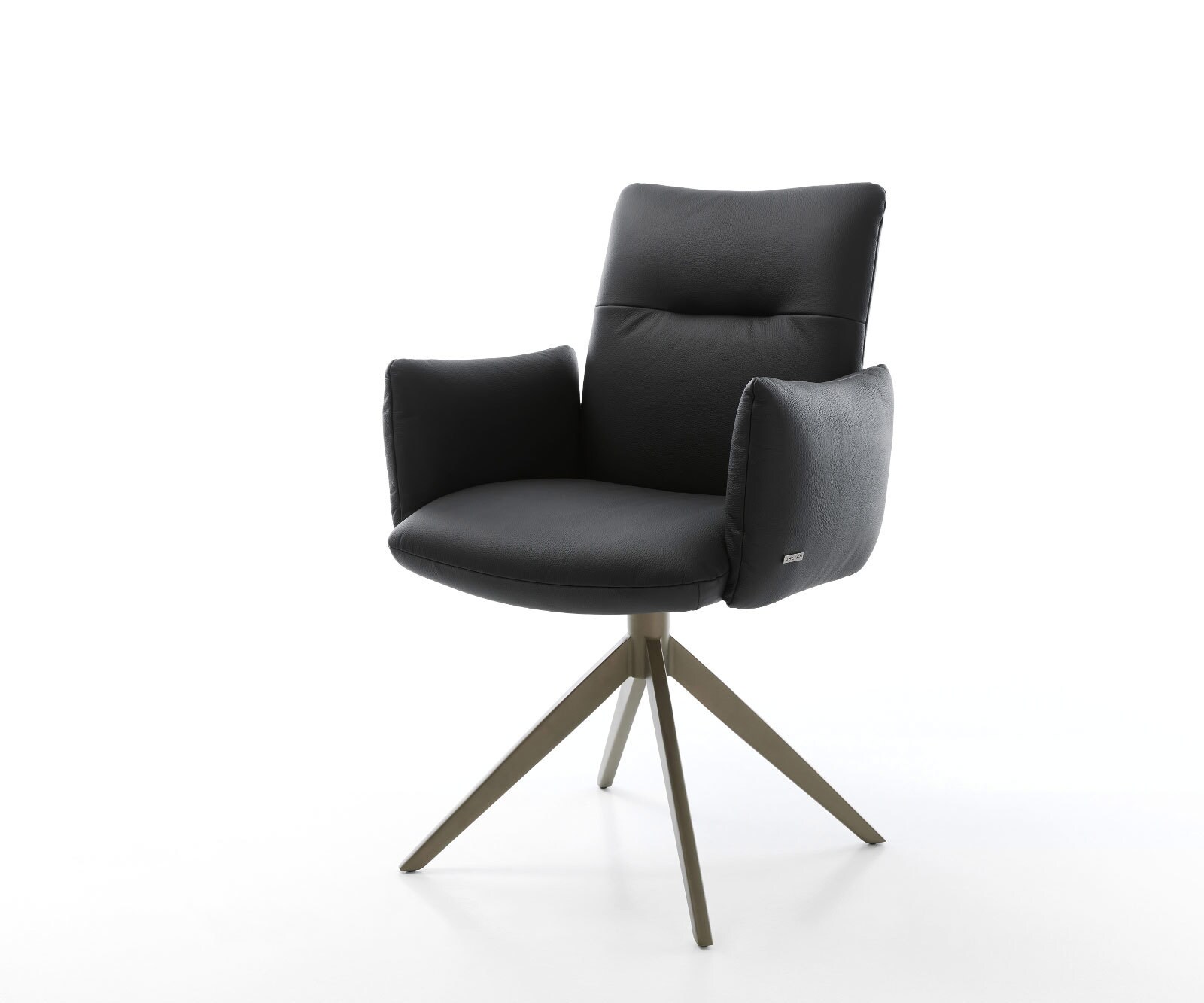 Chaise-pivotante Jova-Flex cuir de vache noir pied croisé large aspect titane pivotement sur 360° fonction bascule ressorts ensachés 1
