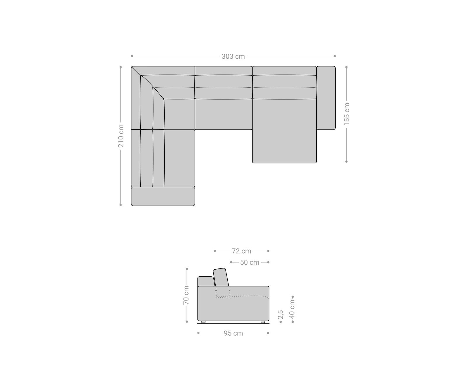 Wohnlandschaft Lanzo L 330x230 cm Lederimitat Vintage Anthrazit Recamiere variabel 7