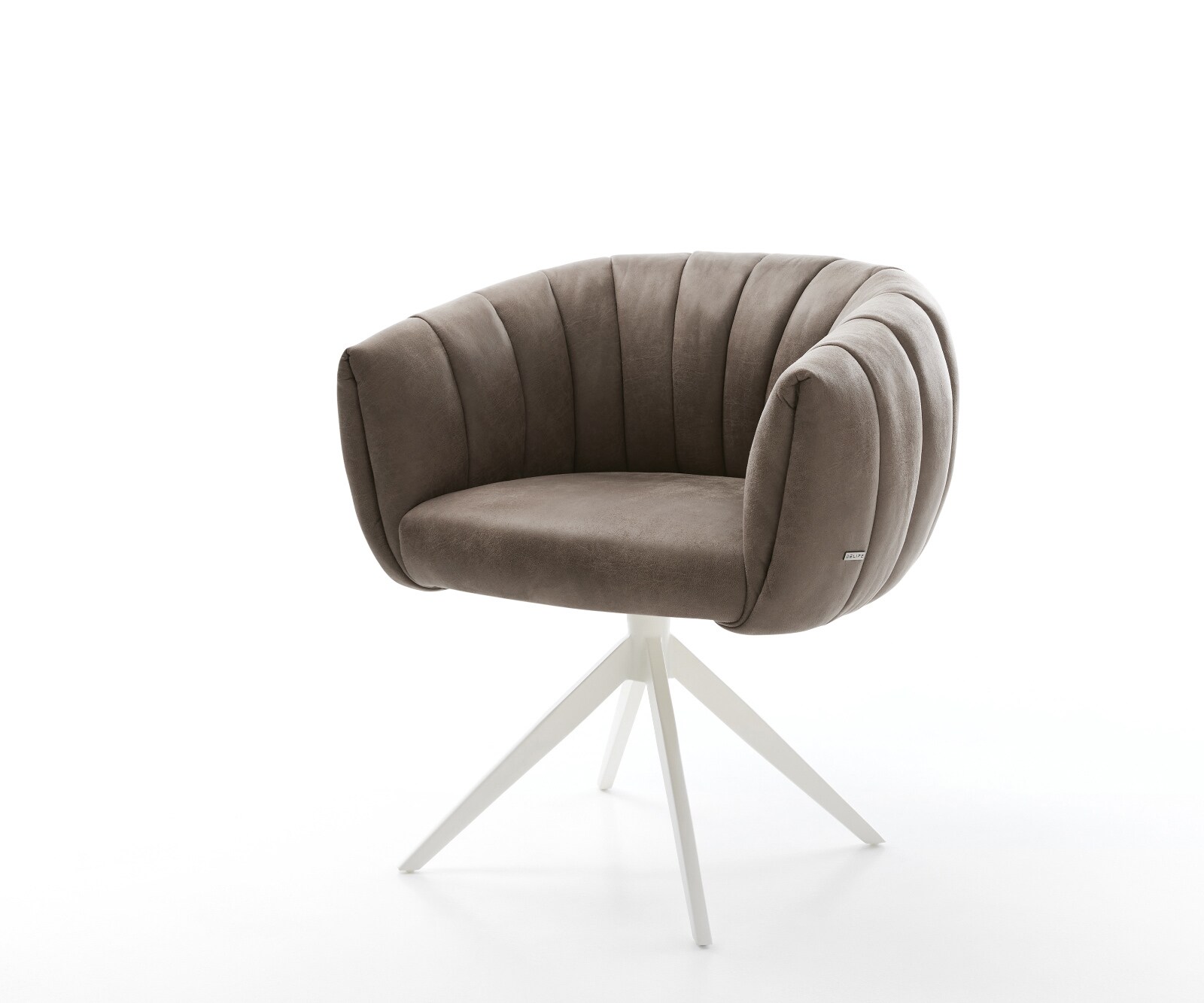 Drehstuhl Jada-Flex Mikrofaser Taupe Vintage Kreuzgestell breit Weiß 360° drehbar Wippfunktion Taschenfederkern 1