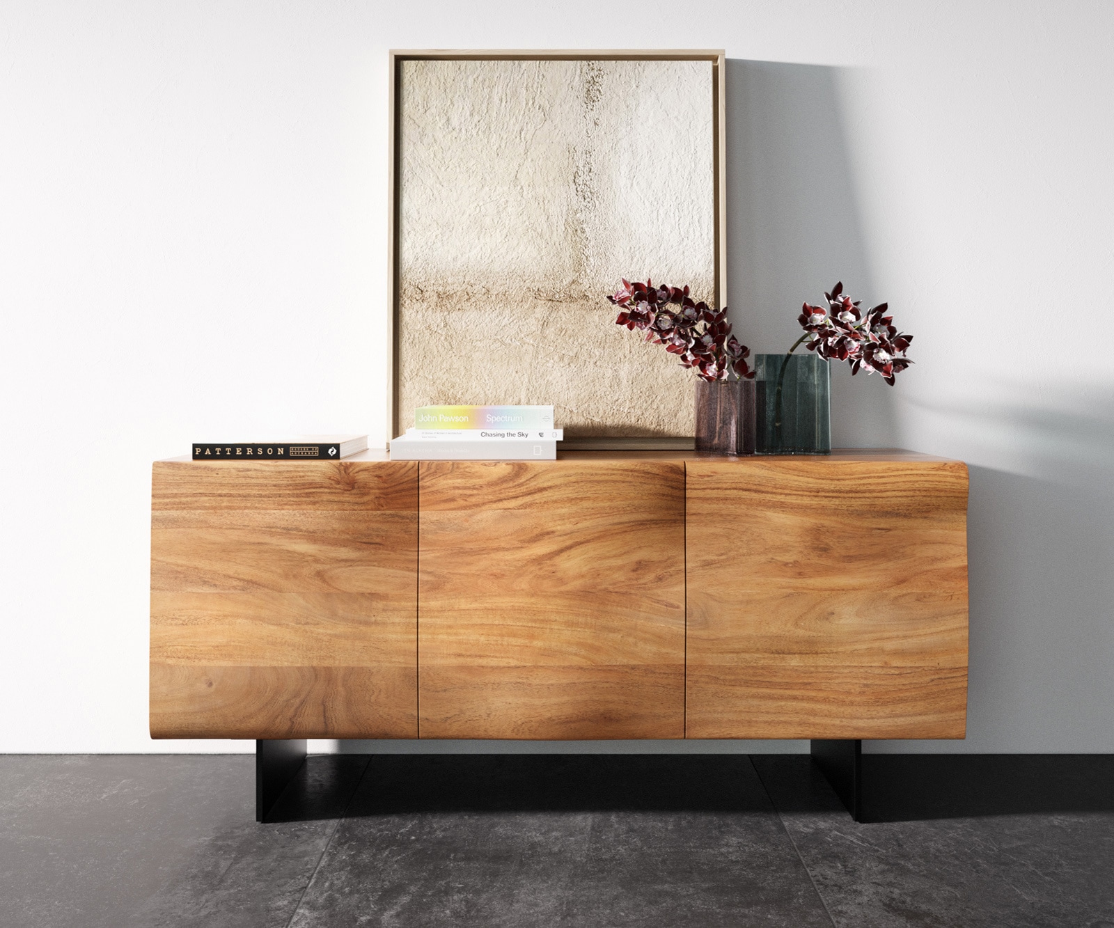 BuffeN ew Live-Edge 145 cm acacia naturel 3 portes pied aspect flottant métal noir 3 BuffeN ew Live-Edge 145 cm acacia naturel 3 portes pied aspect flottant métal noir 3