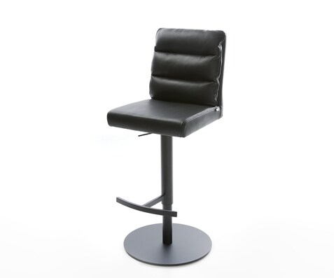 Chaise-de-bar Pela-Flex cuir véritable noir pied pivotant réglable en hauteur métal