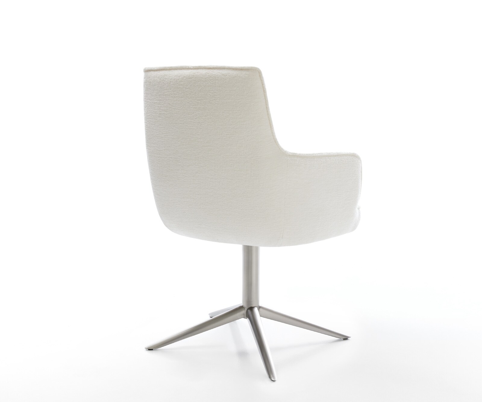 Chaise-pivotante Heira-Flex avec accoudoirs bouclé doux beige pied de chaise 4 branches acier inoxydable pivotement sur 360° fonction bascule resorts ensachés 4