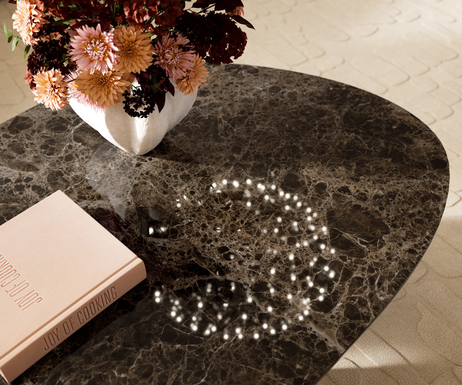 Table basse Edge ovale 140x75 cm céramique Emperador Extra Lucidato brun foncé Conis métallique argent 7