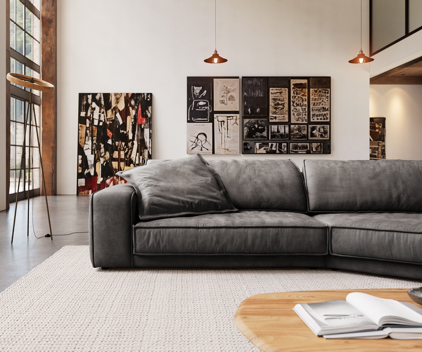 Big-Sofa Snoosh 400x150 cm Mikrofaser Schwarz Vintage Recamiere rechts 1